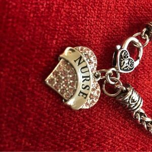 Silver Heart Nurse Charm Bracelet